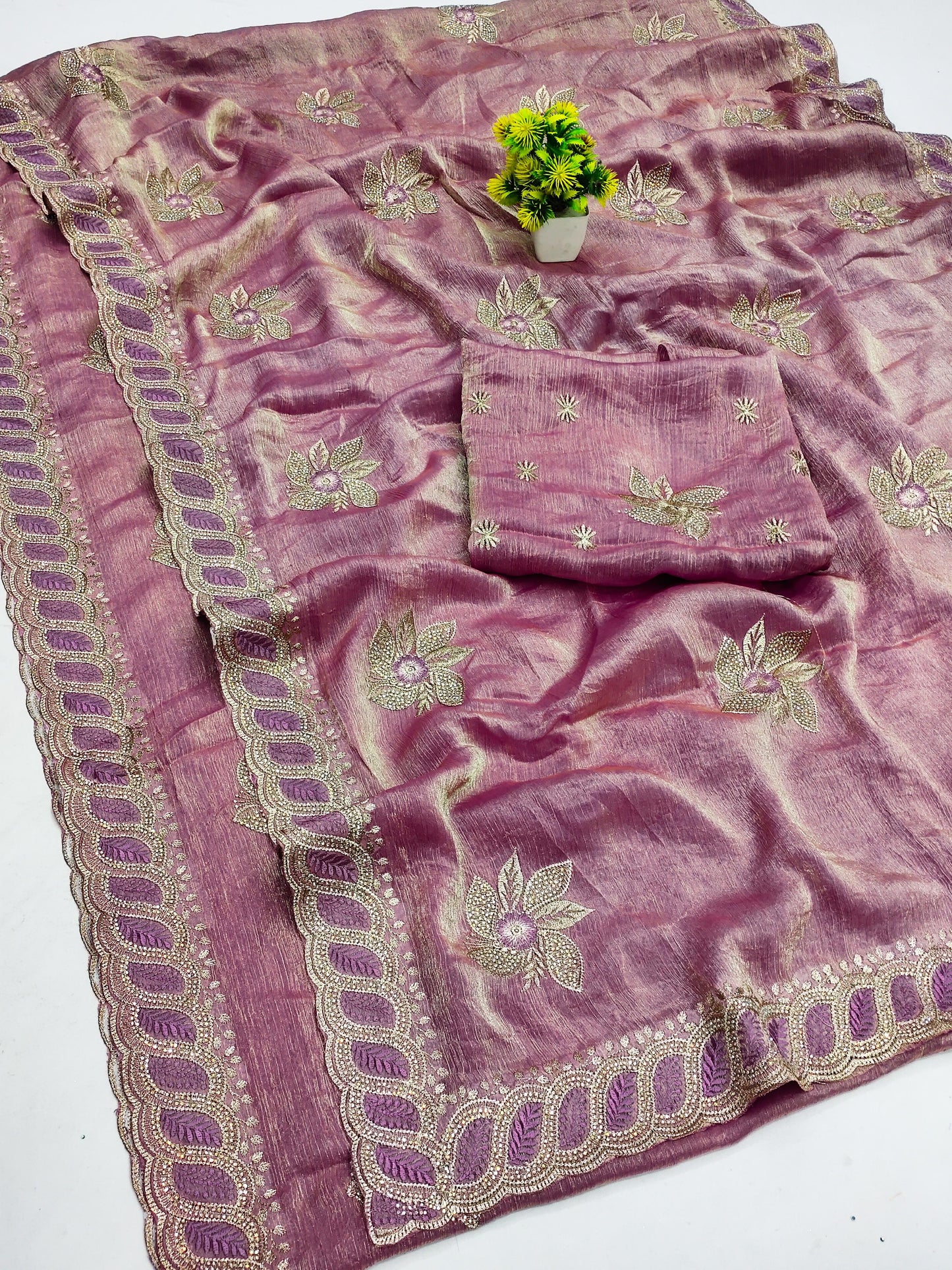 DF-HEAVEN-2 PREMIUM MULMULI CHIFFON SAREE WITH CRAFTED WITH BEAUTIFUL THREAD WORK WITH ELEGANT EMBROIDERY WORK WITH DIAMOND ALL OVER
