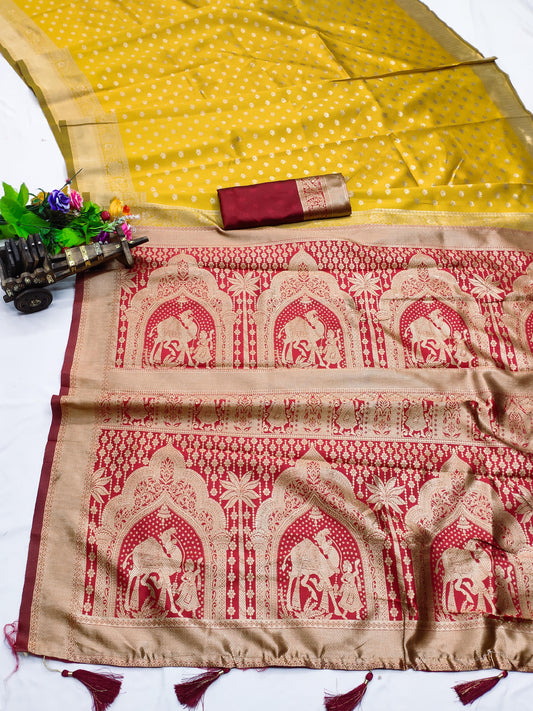 CH-JAISALMER KOTA SOFT SILK SAREE WITH BEAUTIFUL CAMEL DOUBLE PALLU WITH BUTHI DESGIN ON BUTHI