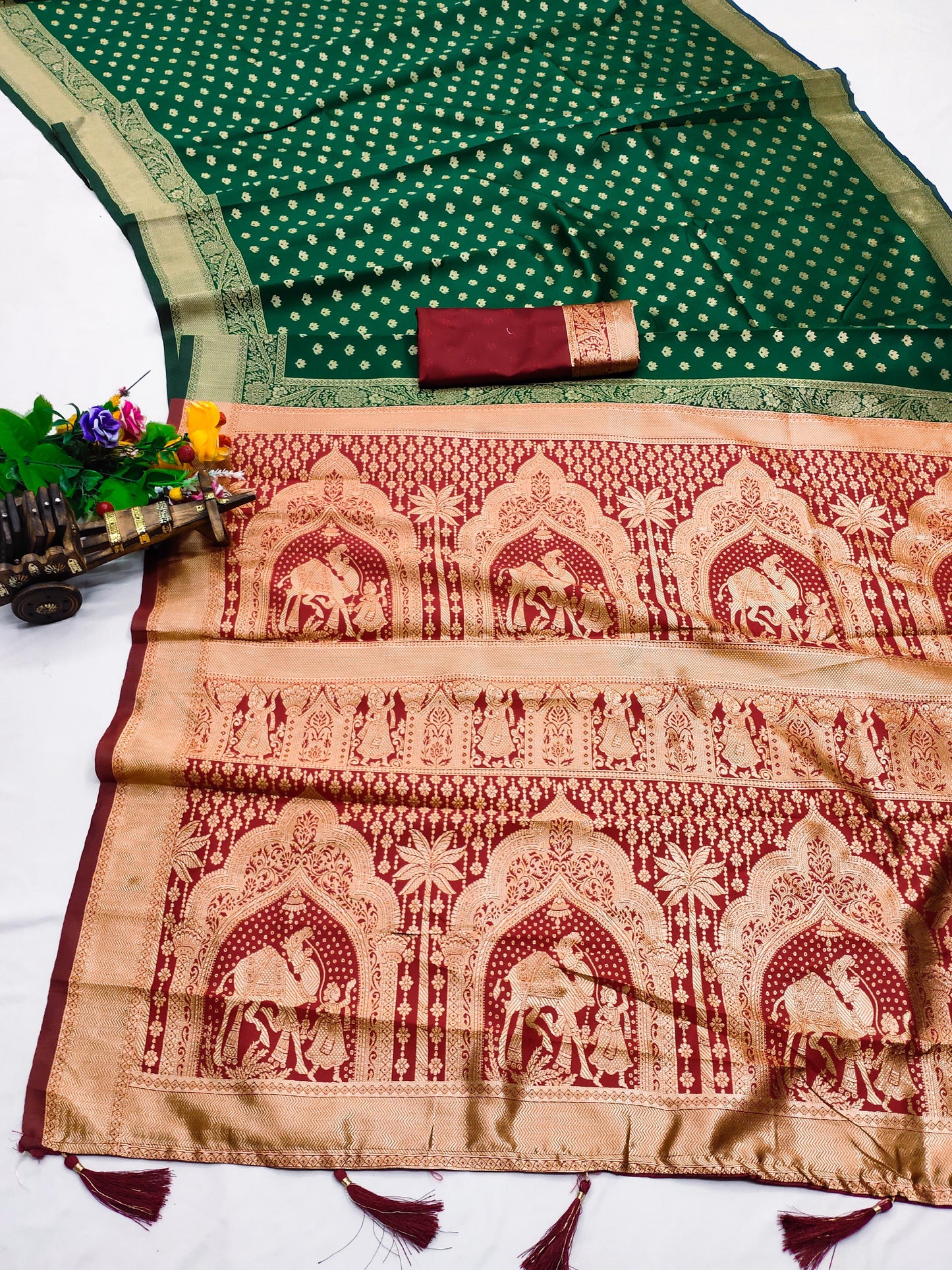 CH-JAISALMER KOTA SOFT SILK SAREE WITH BEAUTIFUL CAMEL DOUBLE PALLU WITH BUTHI DESGIN ON BUTHI