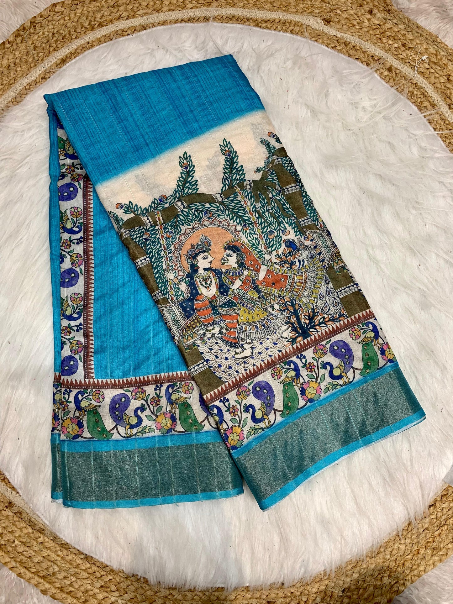 DP-KRISHNA Premium handloom saree with beautiful Radha Krishna design digital print with 6.30 MTR