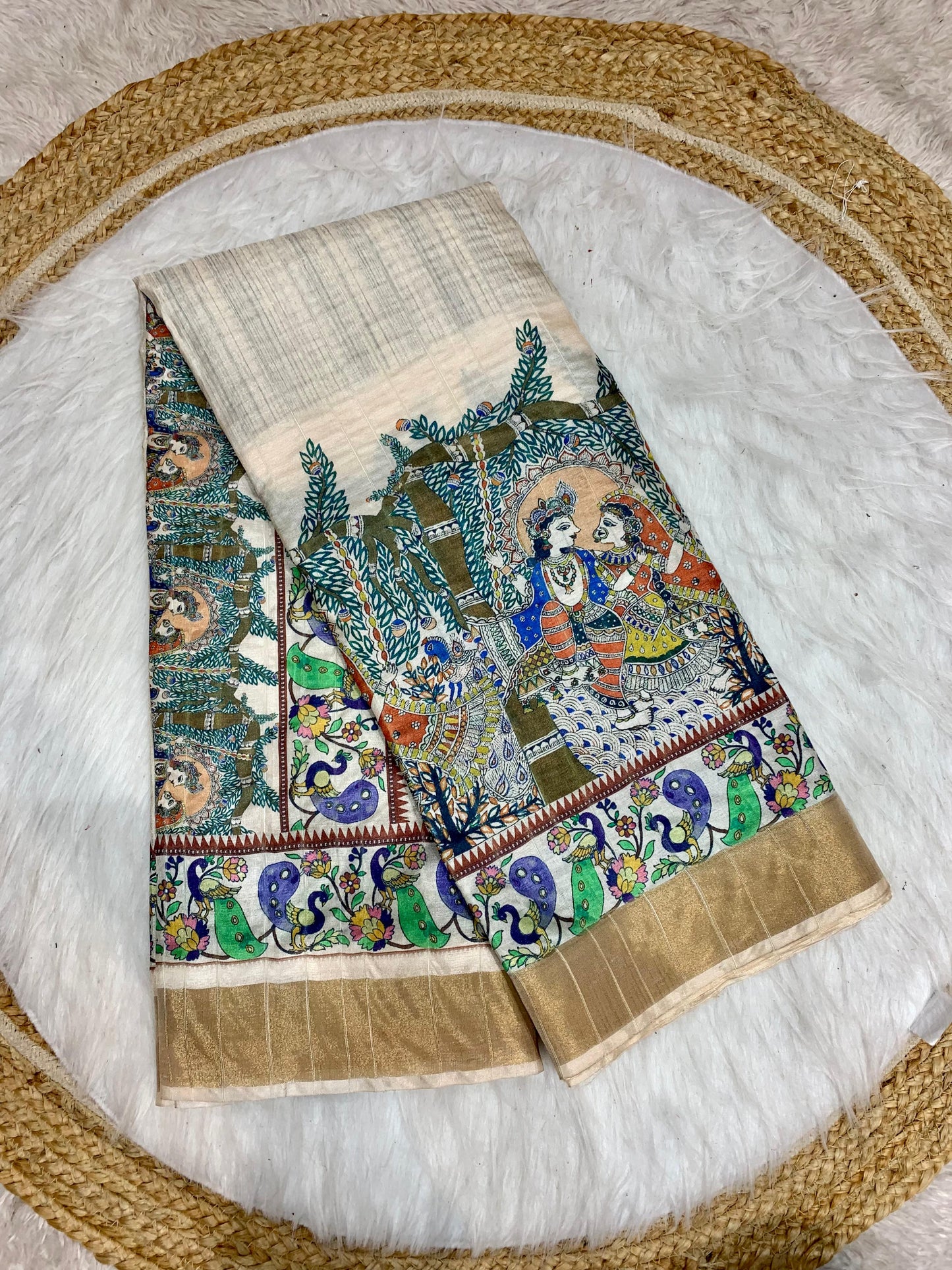 DP-KRISHNA Premium handloom saree with beautiful Radha Krishna design digital print with 6.30 MTR