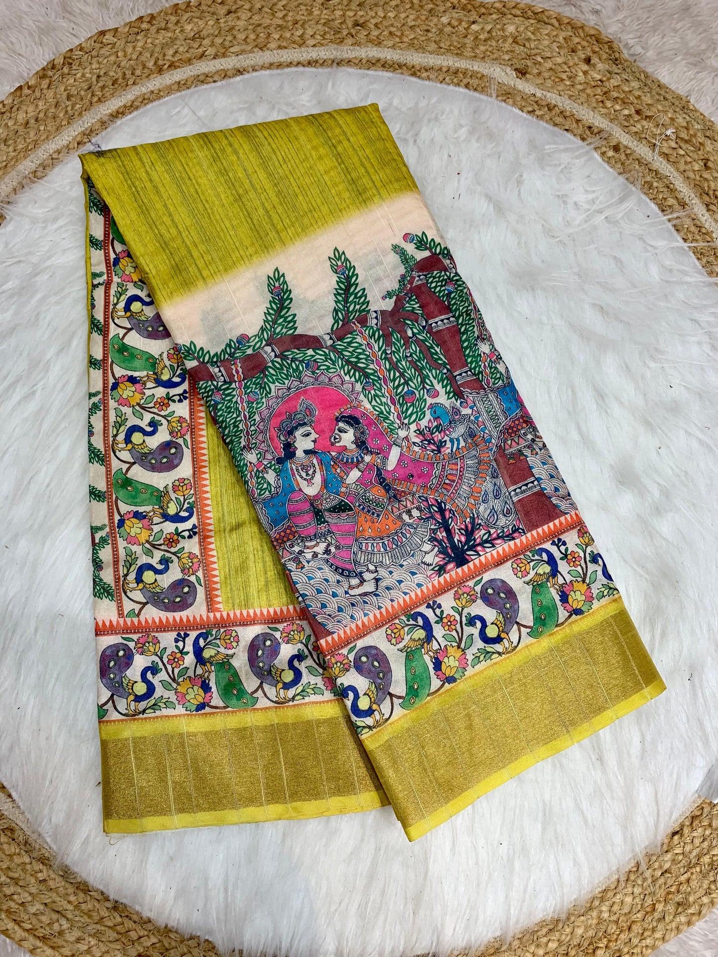 DP-KRISHNA Premium handloom saree with beautiful Radha Krishna design digital print with 6.30 MTR