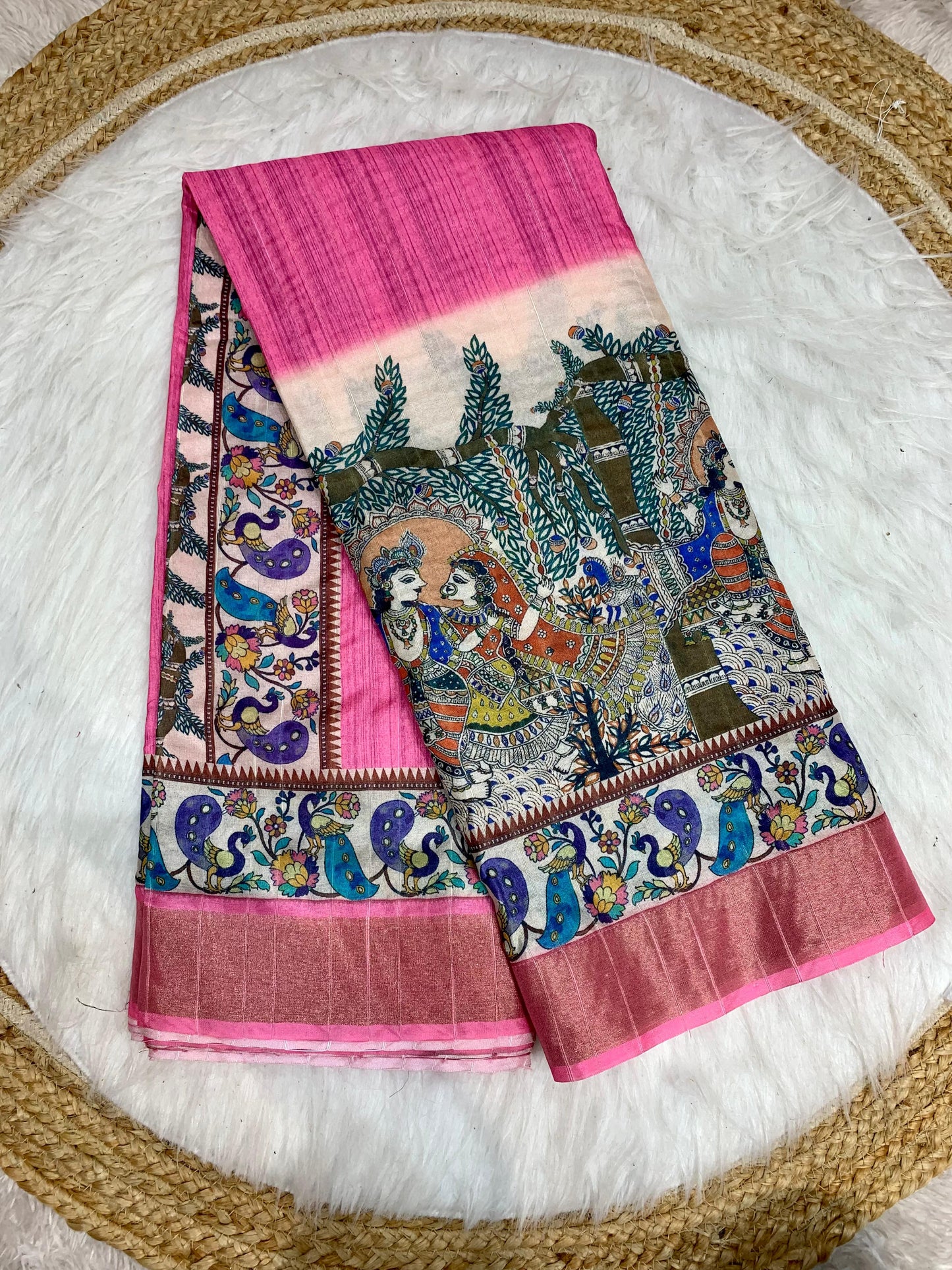 DP-KRISHNA Premium handloom saree with beautiful Radha Krishna design digital print with 6.30 MTR