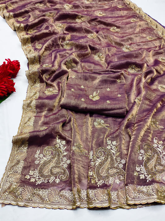 DF-DHARMA FENDI CHIFFON SAREE WITH HEAVY PALLU DESIGN WITH TWO TONE EFFECT WITH HEAVY BLOUSE