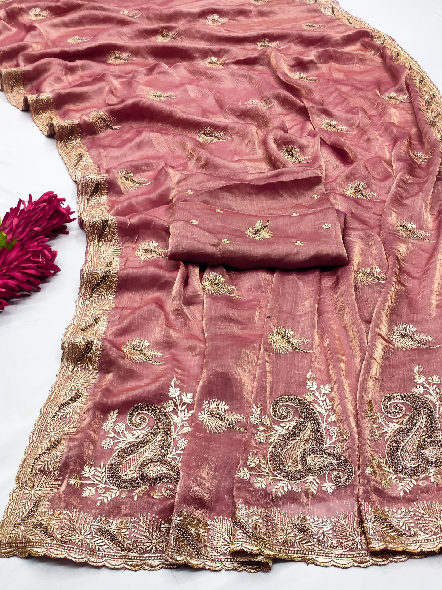 DF-DHARMA FENDI CHIFFON SAREE WITH HEAVY PALLU DESIGN WITH TWO TONE EFFECT WITH HEAVY BLOUSE