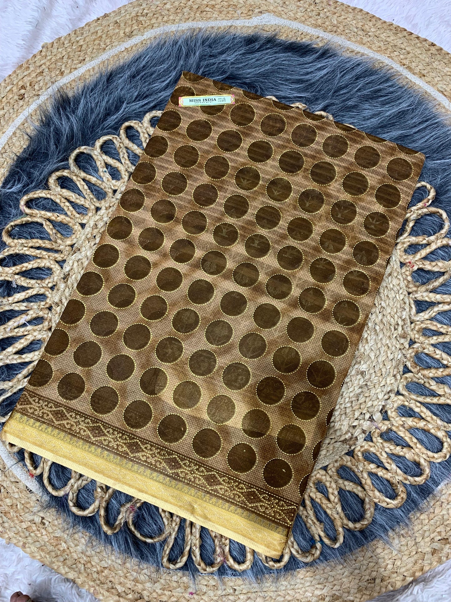 CT-MISS-INDIA-WITH-BP SUTI COTTON SAREE WITH BEAUTIFUL PRINT WITH CHIKKO COLOUR COMMON WITH BLOUSE PIECE