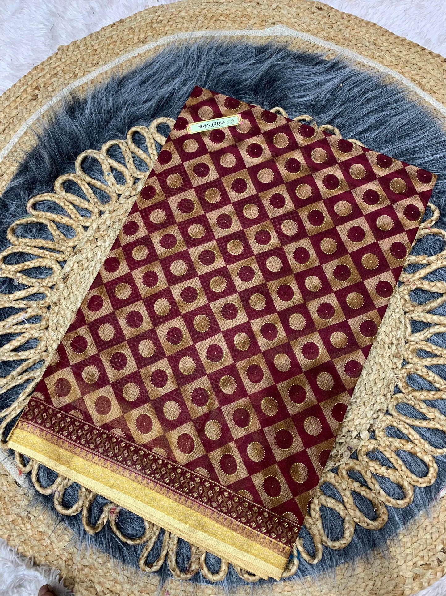 CT-MISS-INDIA-WITH-BP SUTI COTTON SAREE WITH BEAUTIFUL PRINT WITH CHIKKO COLOUR COMMON WITH BLOUSE PIECE