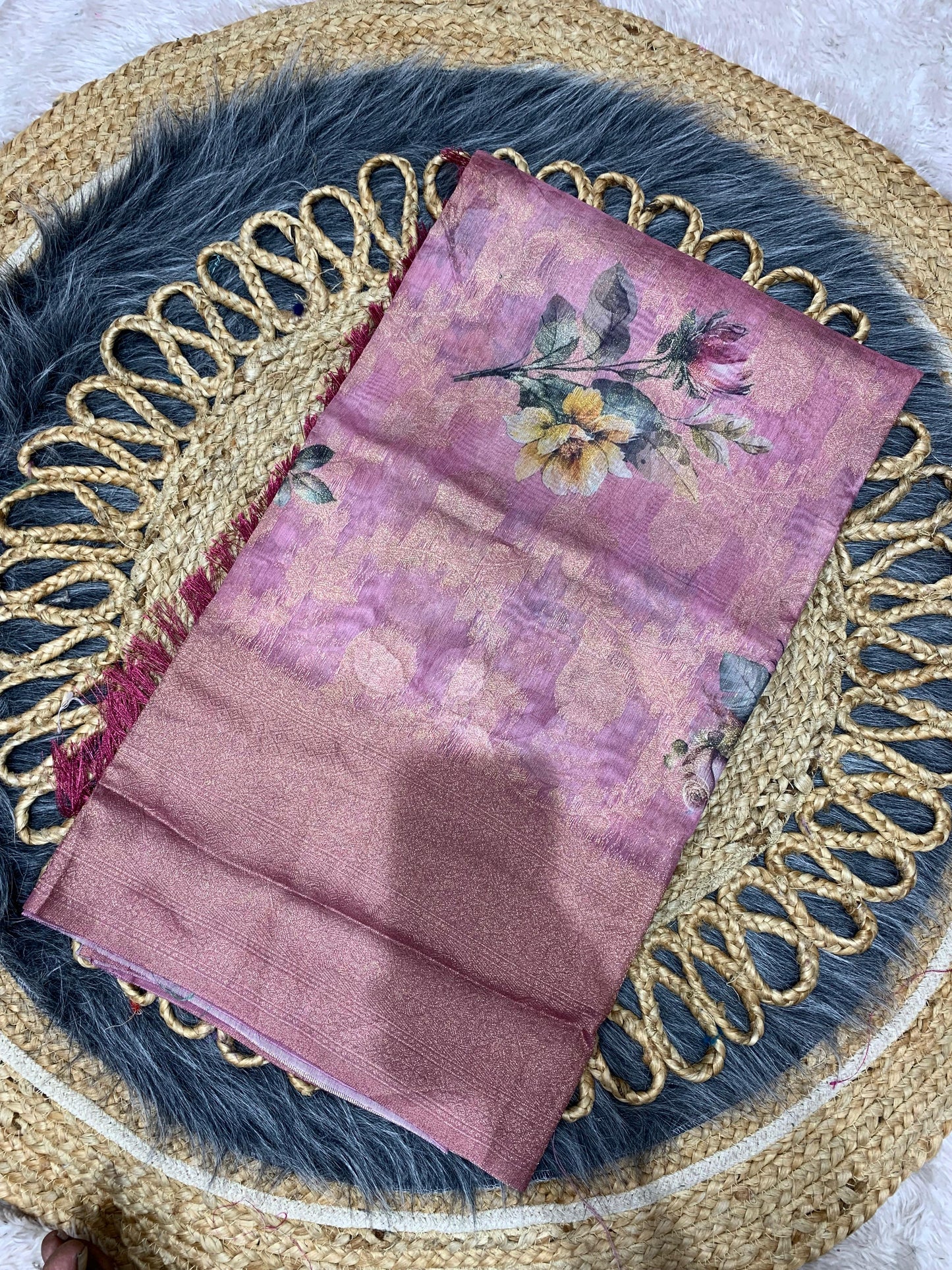 DP-BARBARY-FLOWER BARBARY SAREE WITH BEAUTIFUL FLOWER DIGITAL PRINT WITH JHALAR
