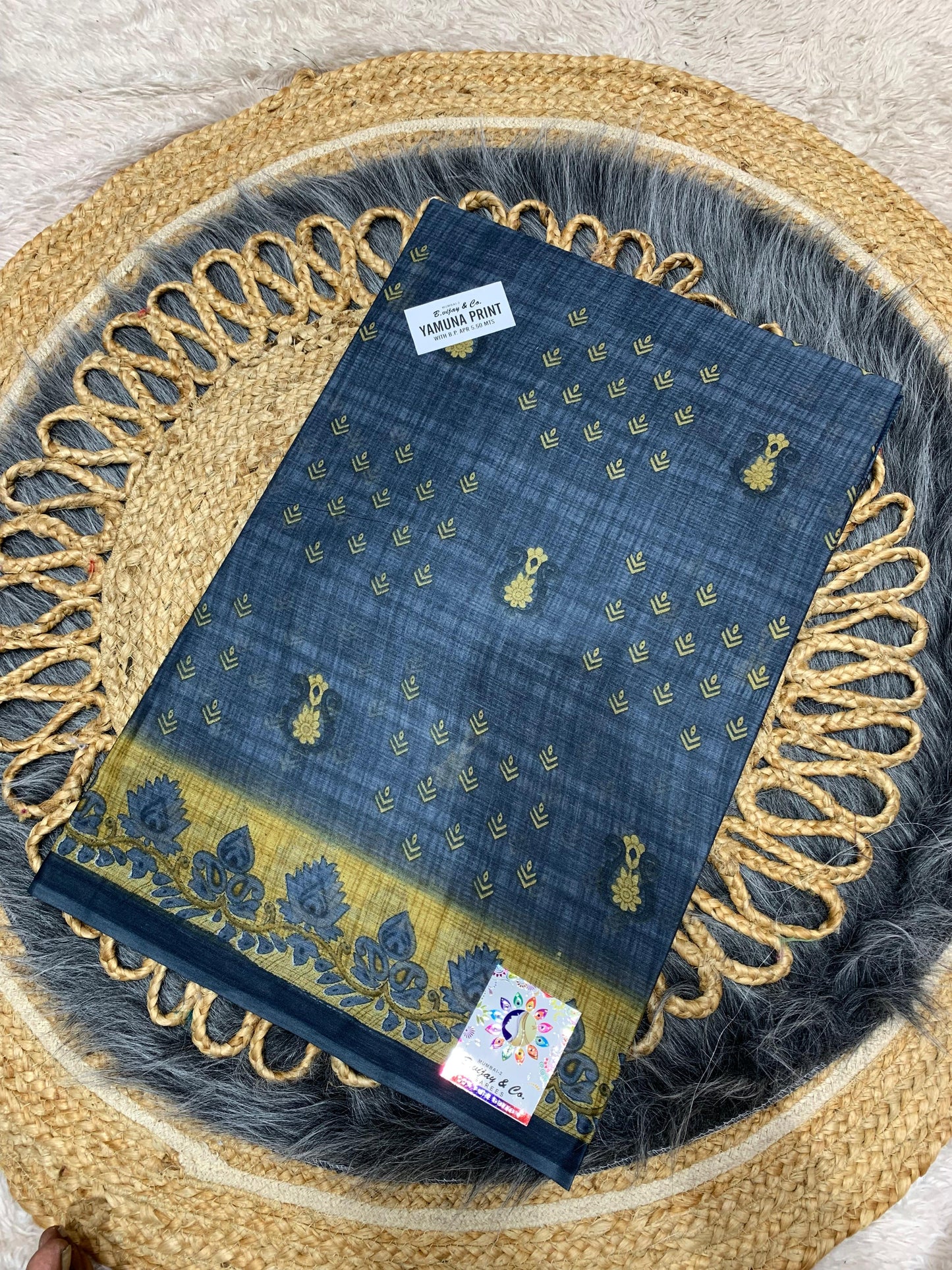 CT-YAMUNA PRINT-BP PURE SUTI COTTON SAREE WITH BEAUTIFUL FLOWER PRINT WITH BLOUSE PIECE