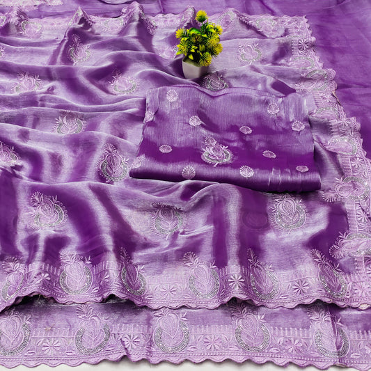 DF-MEXICO BARBARY JIMMY CHU SAREE WITH BEAUTIFUL THREAD WORK WITH SIROSKI WITH HEAVY BLOUSE