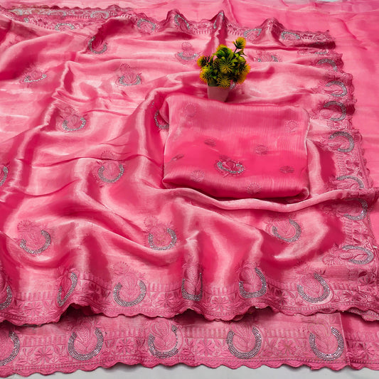 DF-MEXICO BARBARY JIMMY CHU SAREE WITH BEAUTIFUL THREAD WORK WITH SIROSKI WITH HEAVY BLOUSE