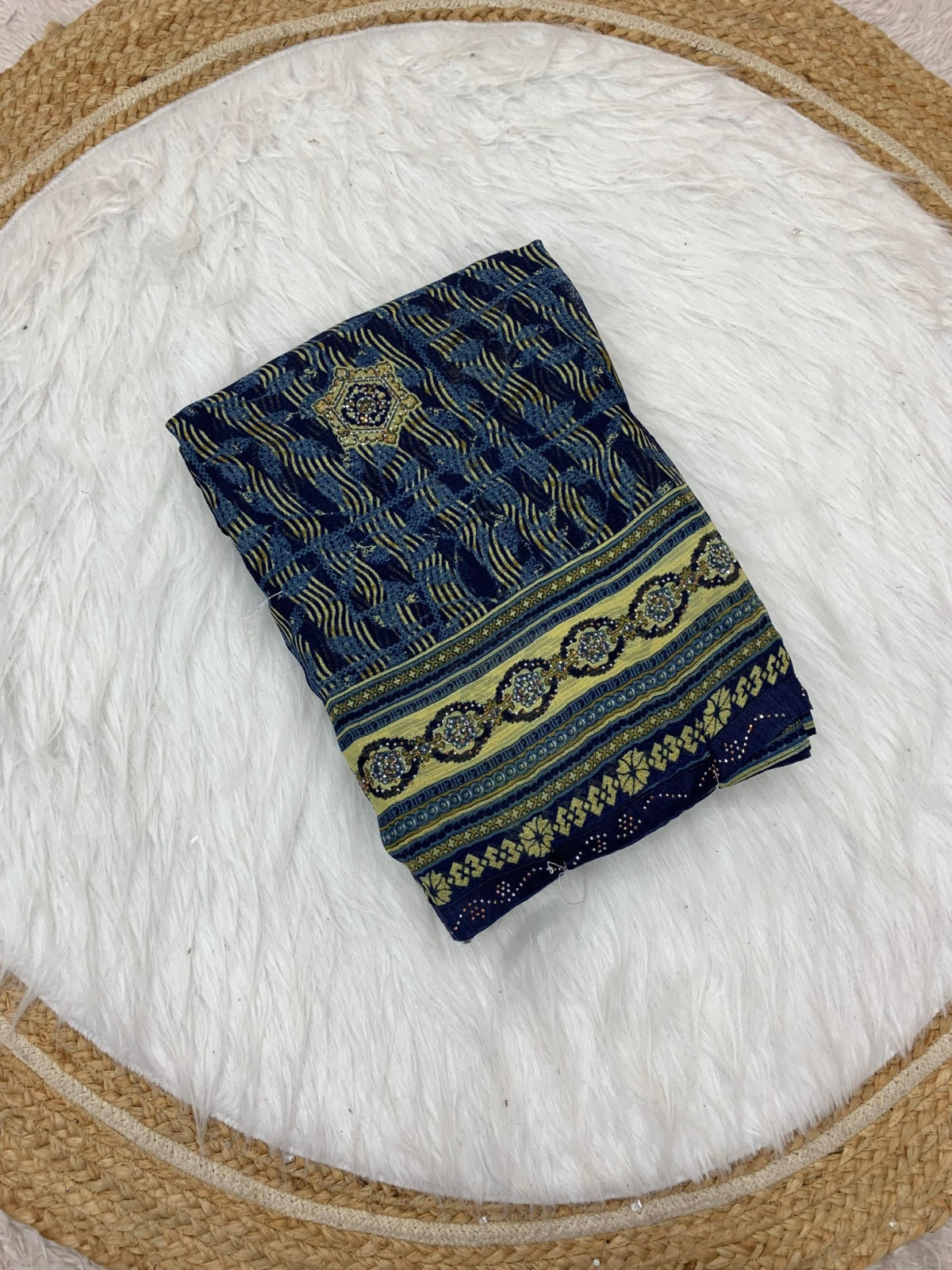 KAS-NEPTUNE SOFT GEORGETTE PRINTED SAREE WITH SIROSKI LACE AND SIROSKI BUTHA