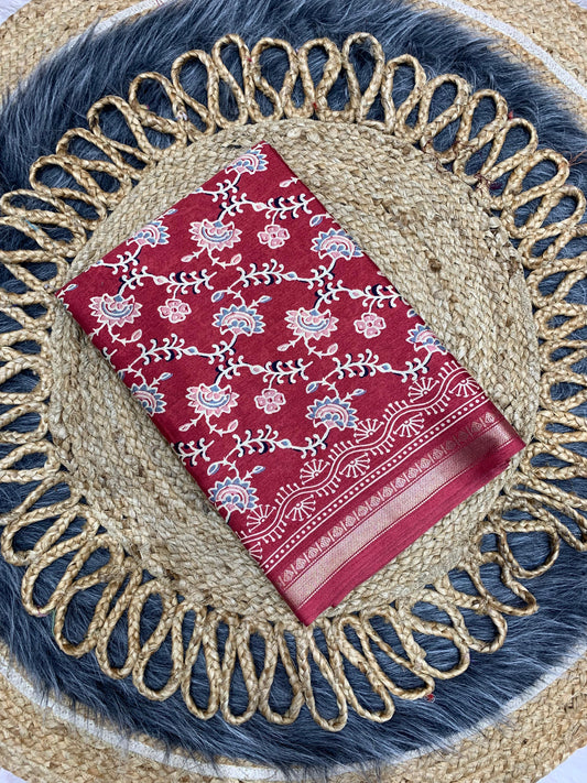 CP-7082 DOLA SILK SAREE WITH BEAUTIFUL AJRAK PRINT WITH FULL 6.30 MTR