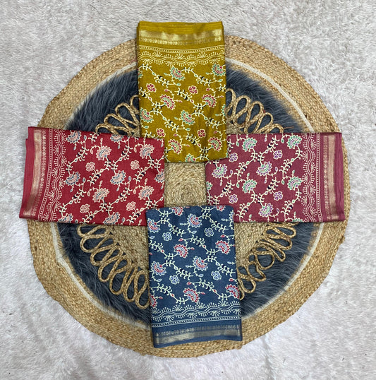 CP-7082 DOLA SILK SAREE WITH BEAUTIFUL AJRAK PRINT WITH FULL 6.30 MTR