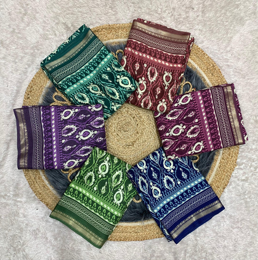 CP-7083 DOLA SILK SAREE WITH BEAUTIFUL AJRAK PRINT WITH FULL 6.30 MTR