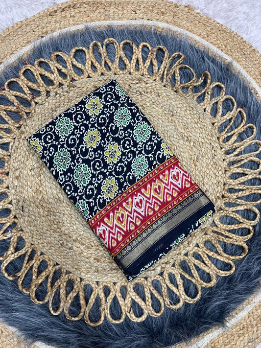 CP-7084 DOLA SILK SAREE WITH BEAUTIFUL AJRAK PRINT WITH FULL 6.30 MTR