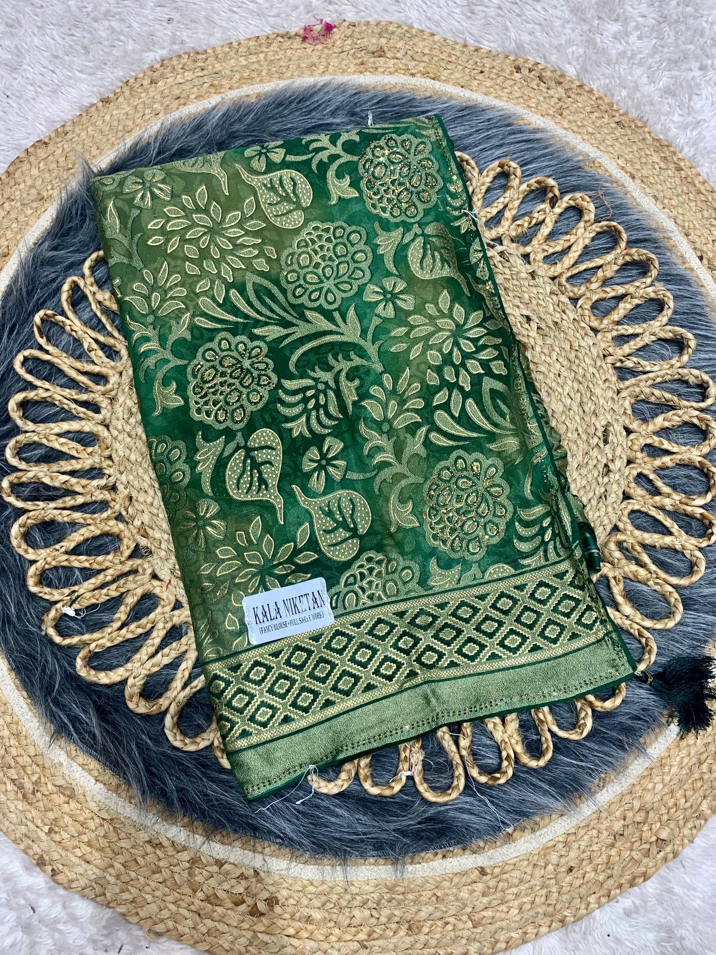 RF-KALA-NIKETAN 4 FANCY FABRIC SAREE WITH BRASO PRINT, BOLLYWOOD STYLE PRINT SAREE WITH HEAVY STONE WORK WITH JACKQUARD BORDER WITH HEAVY FIRMA BLOUSE