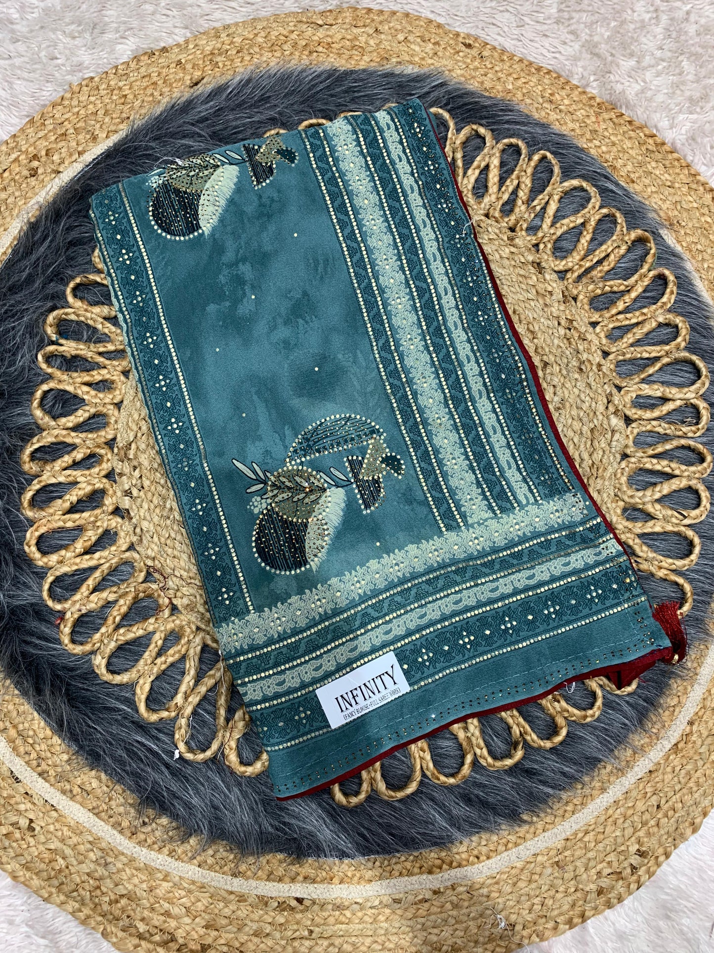 RF-INFINITY-2 FANCY PRINTED SAREE WITH DMC WORK WITH HEAVY WORK BLOUSE