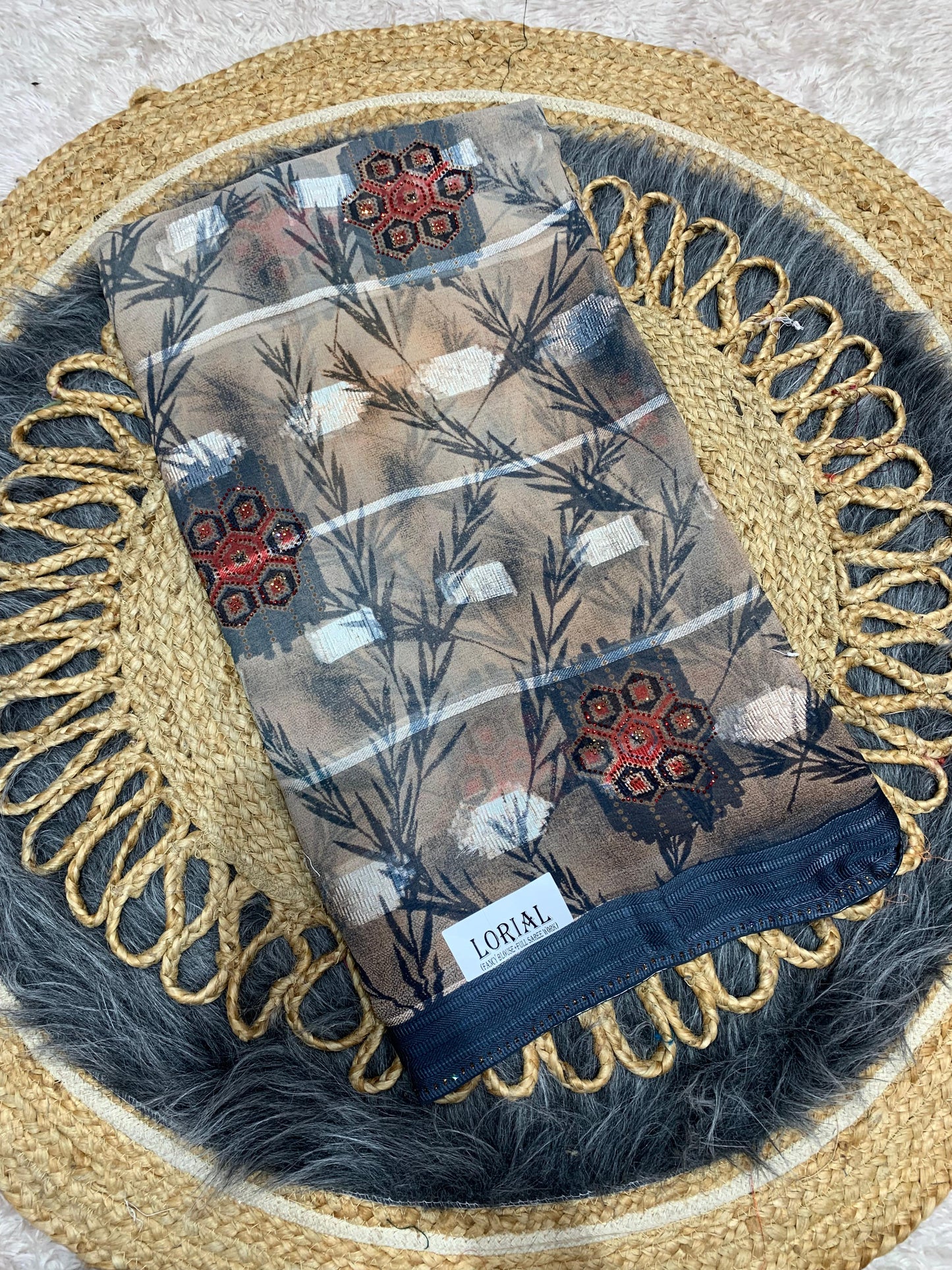 RF-LORIAL FANCY PRINTED SAREE BEAUTIFUL PRINT WITH DMC WORK