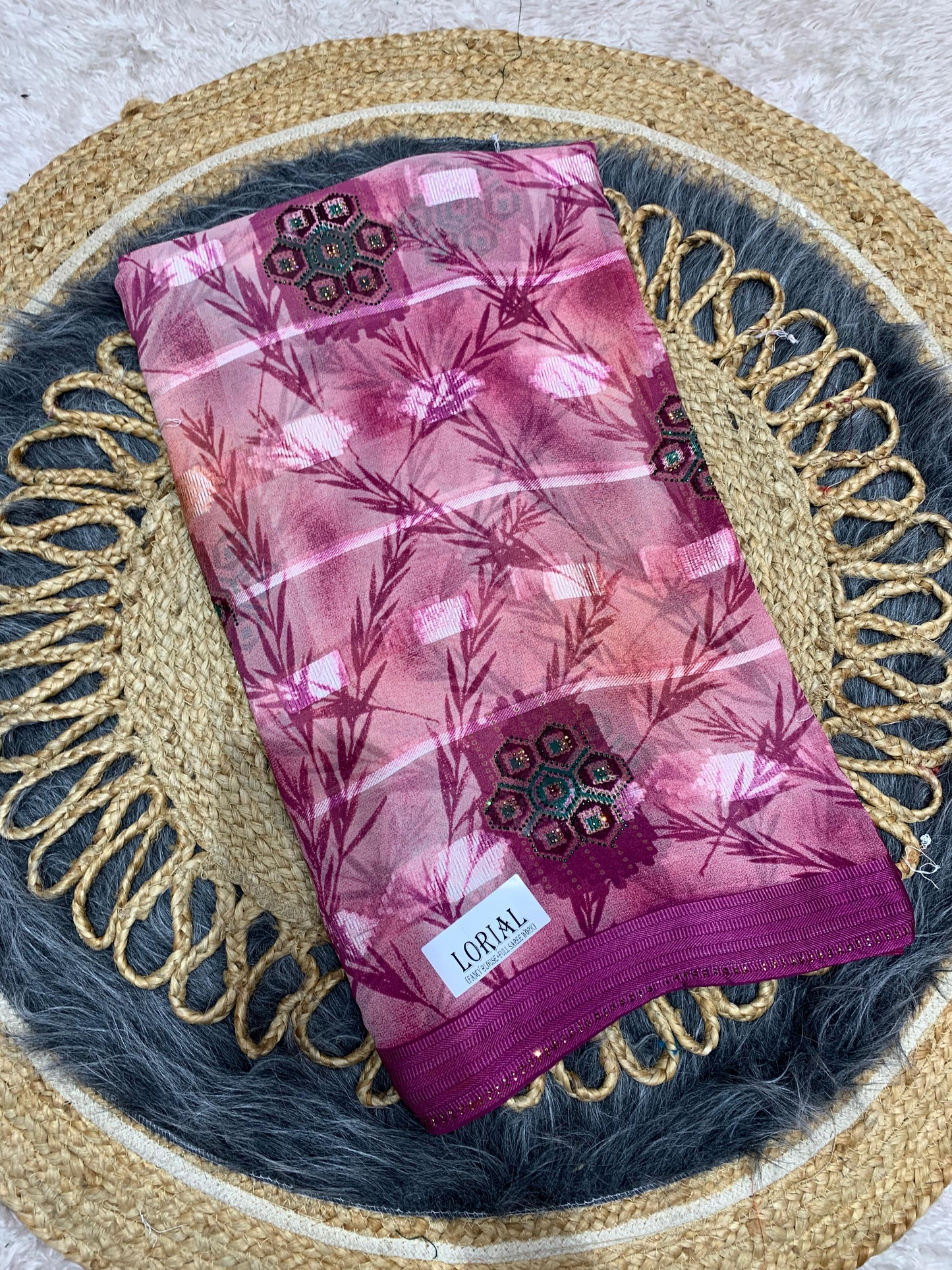 RF-LORIAL FANCY PRINTED SAREE BEAUTIFUL PRINT WITH DMC WORK