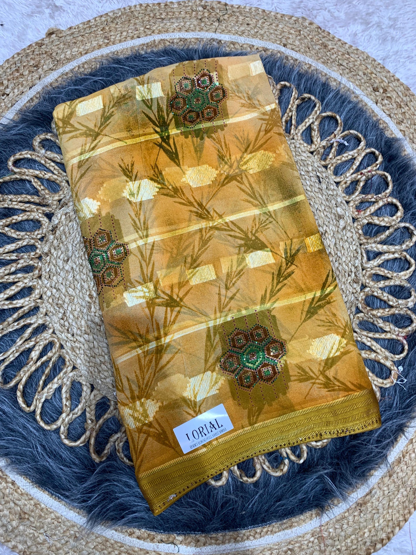 RF-LORIAL FANCY PRINTED SAREE BEAUTIFUL PRINT WITH DMC WORK