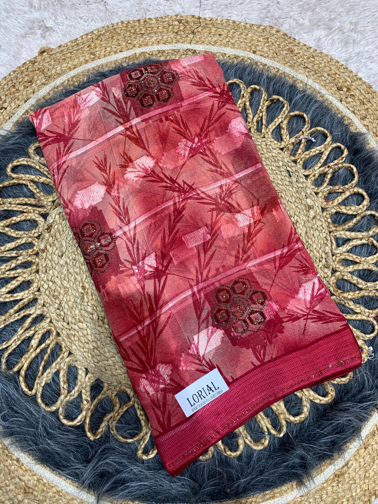RF-LORIAL FANCY PRINTED SAREE BEAUTIFUL PRINT WITH DMC WORK