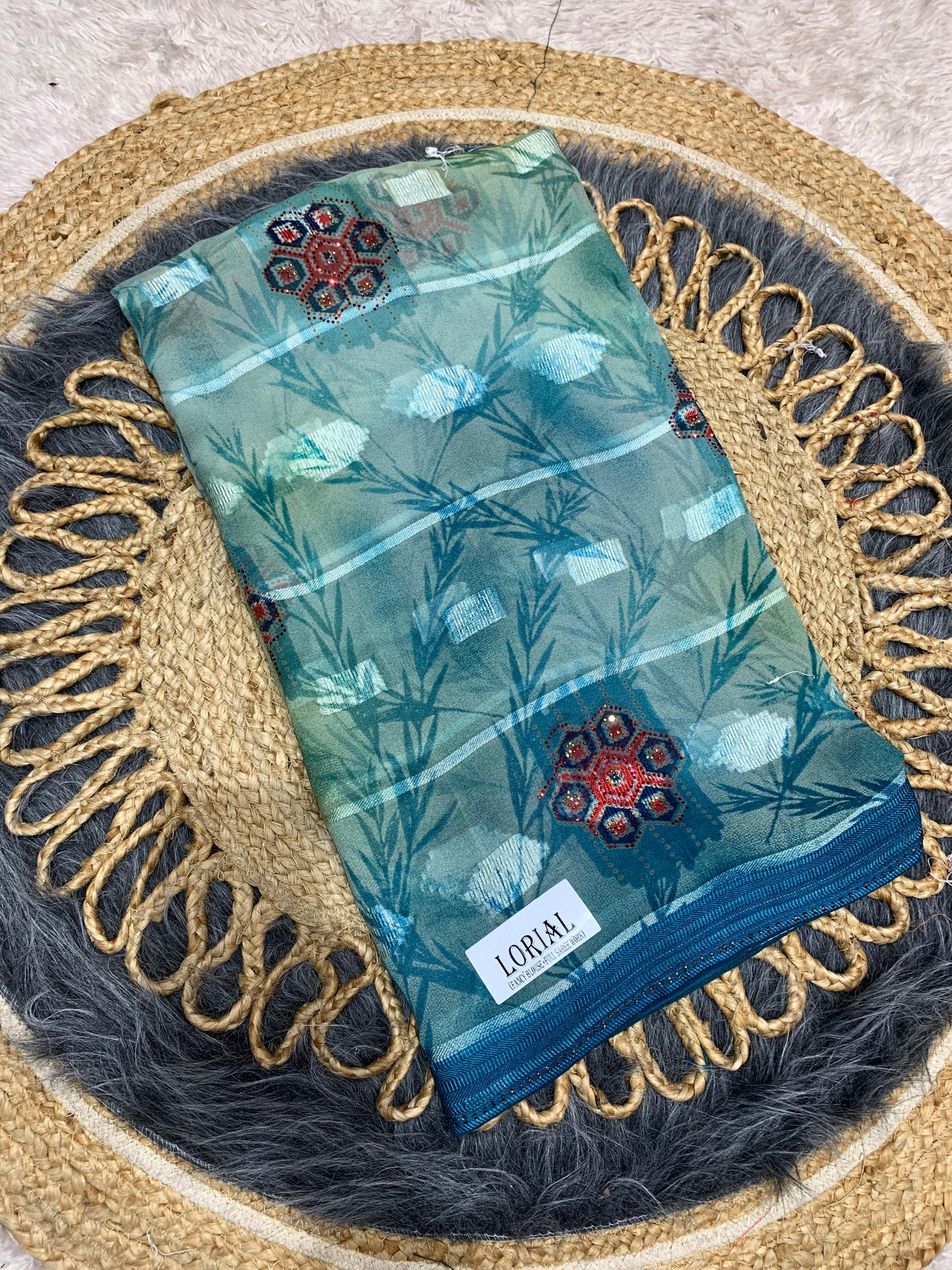 RF-LORIAL FANCY PRINTED SAREE BEAUTIFUL PRINT WITH DMC WORK