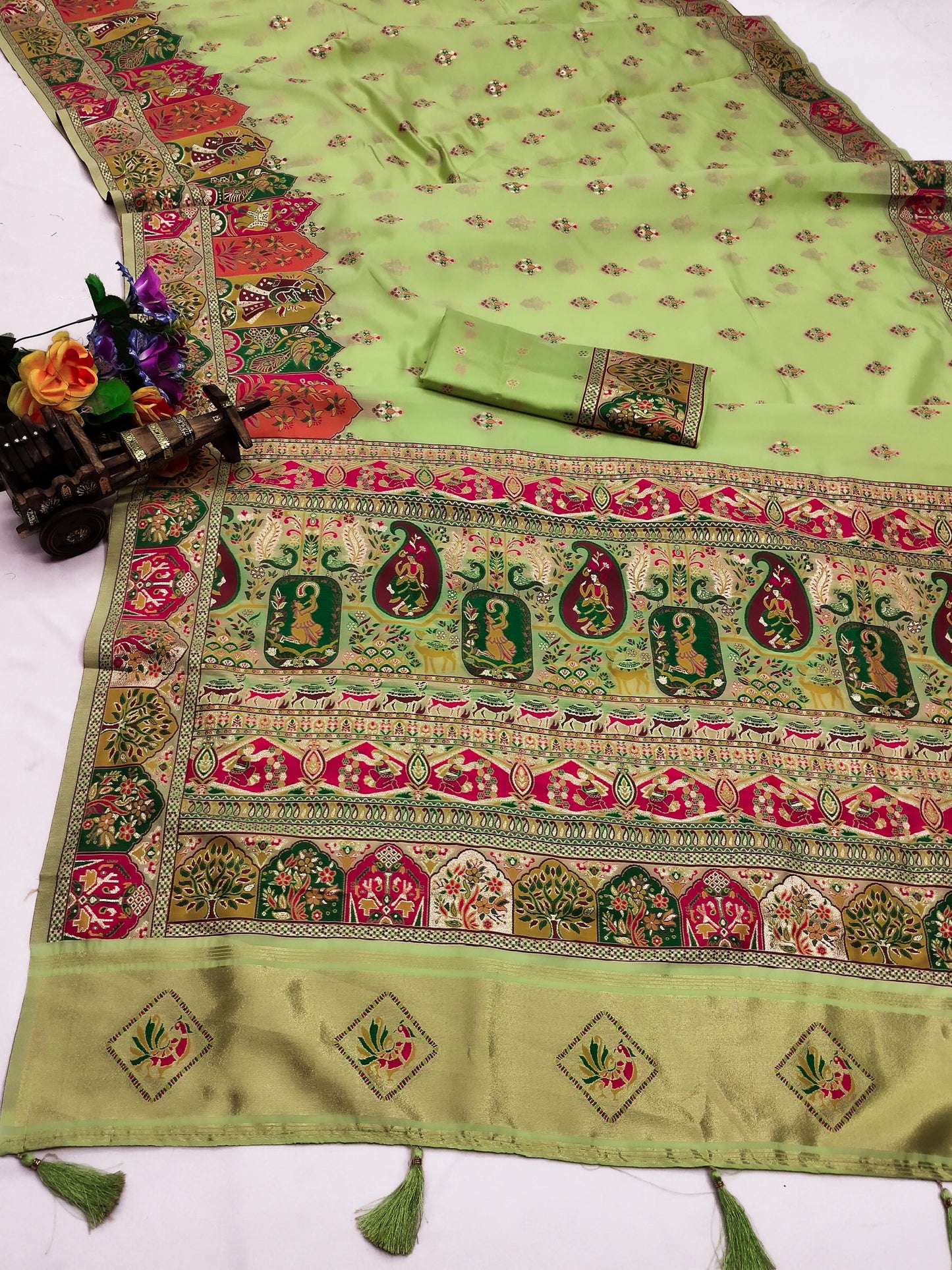 AJ-PASHMINA-2 PREMIUM LICHI PASHMINA SILK SAREE WITH BEAUTIFUL GRAND PALLU WITH JAREE PATTA AND BUTI BLOUSE