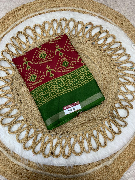 PRINT-3026 PREMIUM MAL COTTON SAREE WITH RICH PALLU WITH PATOLA PRINT SAREE WITH 6.30 MTR CUT