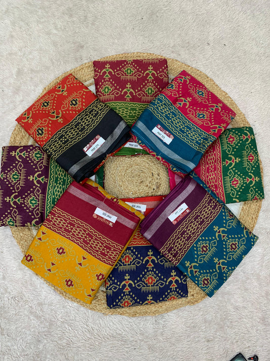 PRINT-3026 PREMIUM MAL COTTON SAREE WITH RICH PALLU WITH PATOLA PRINT SAREE WITH 6.30 MTR CUT