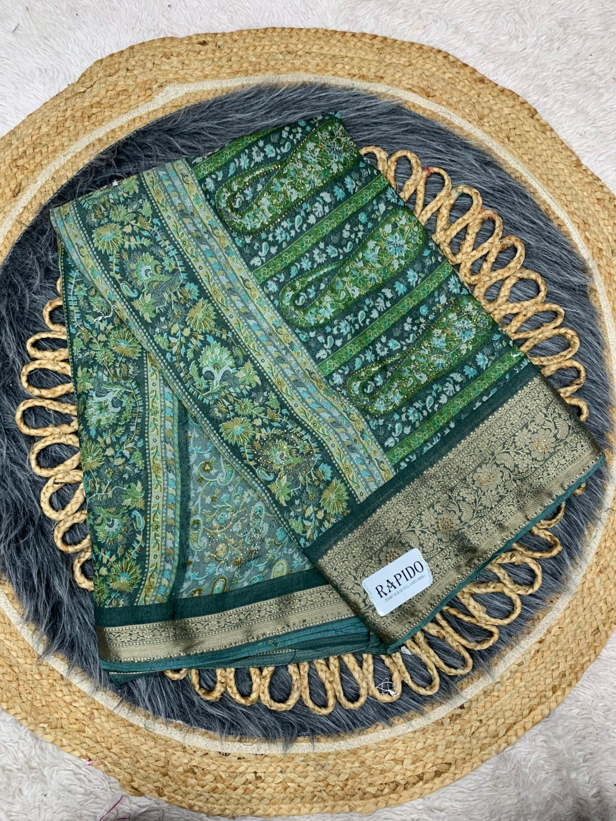RF-RAPIDO FANCY PRINTED SAREE WITH DMC WORK WITH HEAVY BLOUSE
