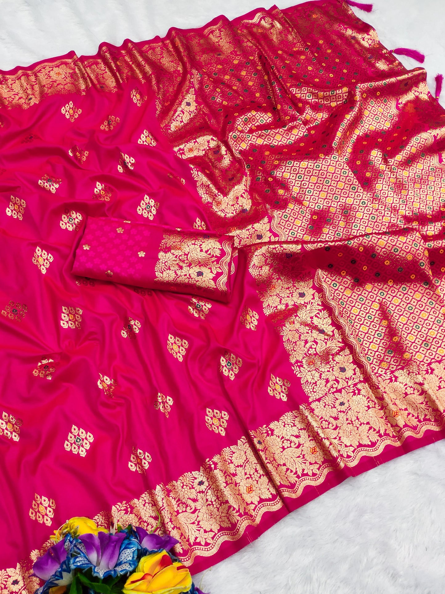 AJ-MEGHA PREMIUM SOFT SILK 50/600 WITH MEENKARI DESIGN WITH BATIK DESIGN WITH BUTTI BLOUSE