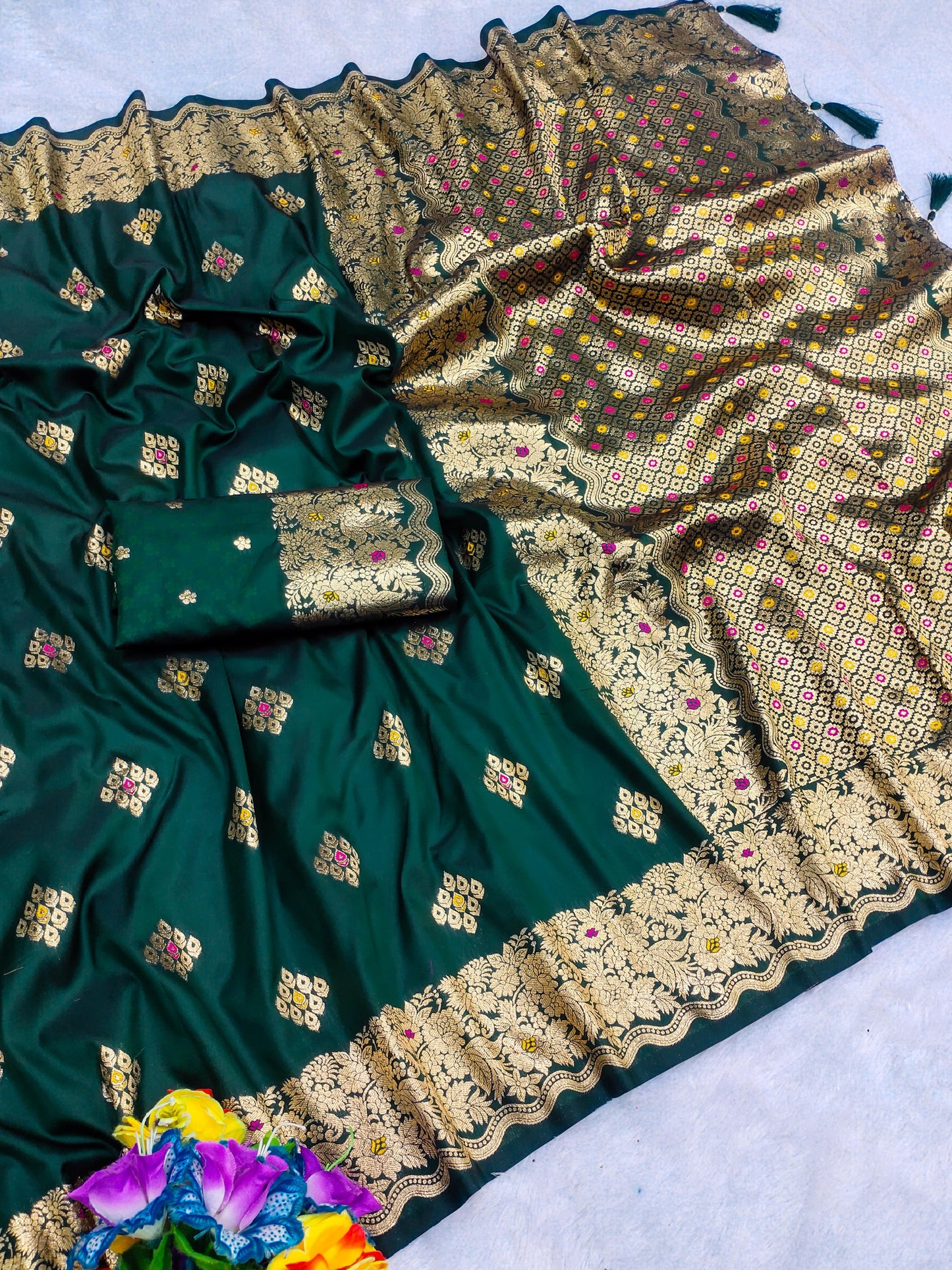 AJ-MEGHA PREMIUM SOFT SILK 50/600 WITH MEENKARI DESIGN WITH BATIK DESIGN WITH BUTTI BLOUSE