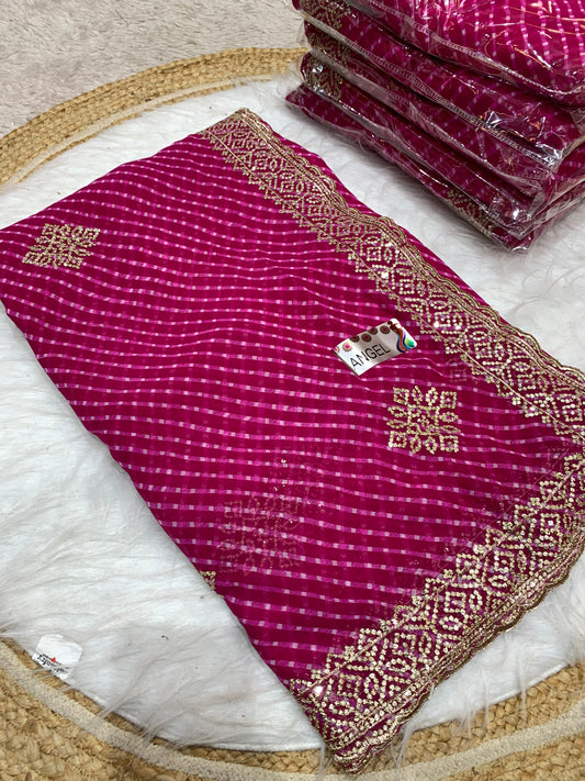 KAS-ANGEL PREMIUM BANDANI SAREE WITH BEAUTIFUL EMBORIDERY WORK WITH PRINT