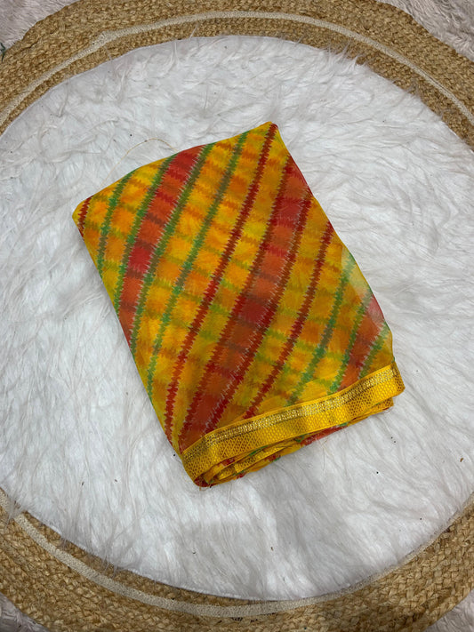 PRINT-3035 CHIFFON SAREE WITH BEAUTIFUL BANDANI PRINT WITH DIBALE LACE