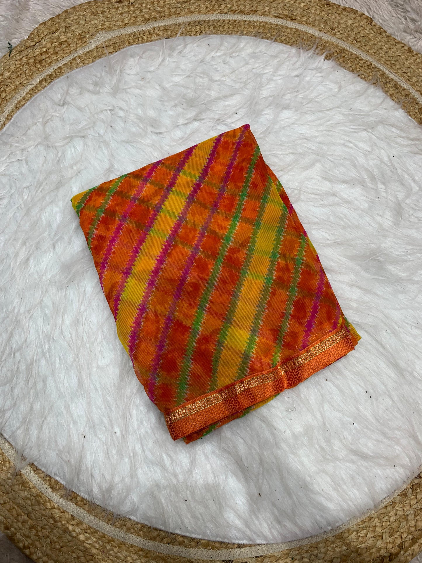 PRINT-3035 CHIFFON SAREE WITH BEAUTIFUL BANDANI PRINT WITH DIBALE LACE