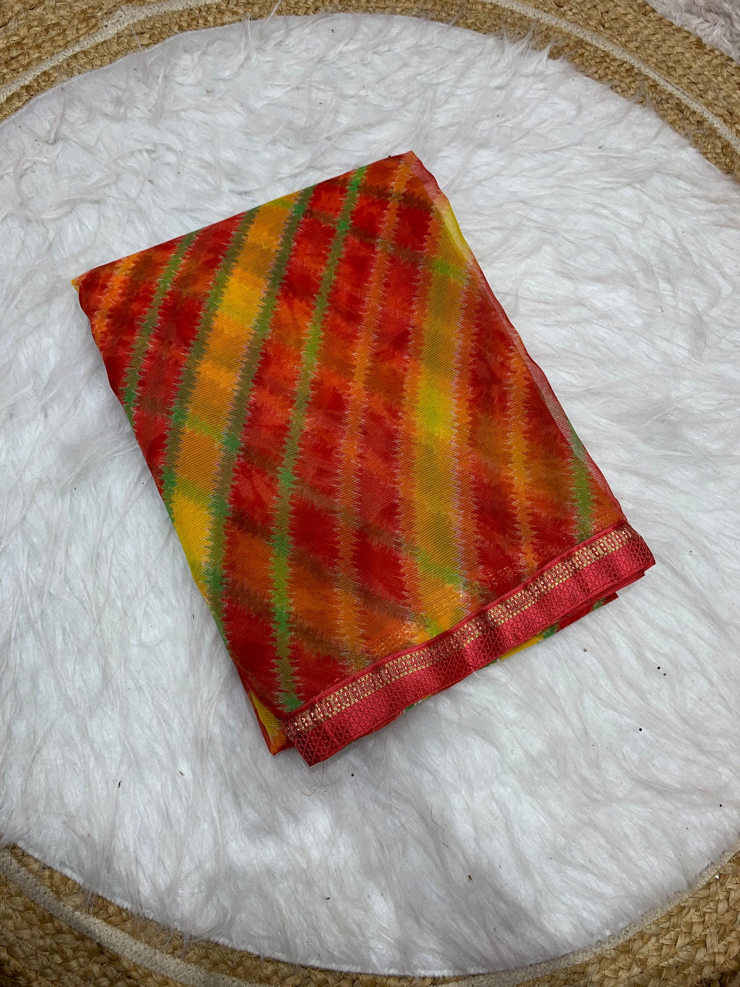 PRINT-3035 CHIFFON SAREE WITH BEAUTIFUL BANDANI PRINT WITH DIBALE LACE