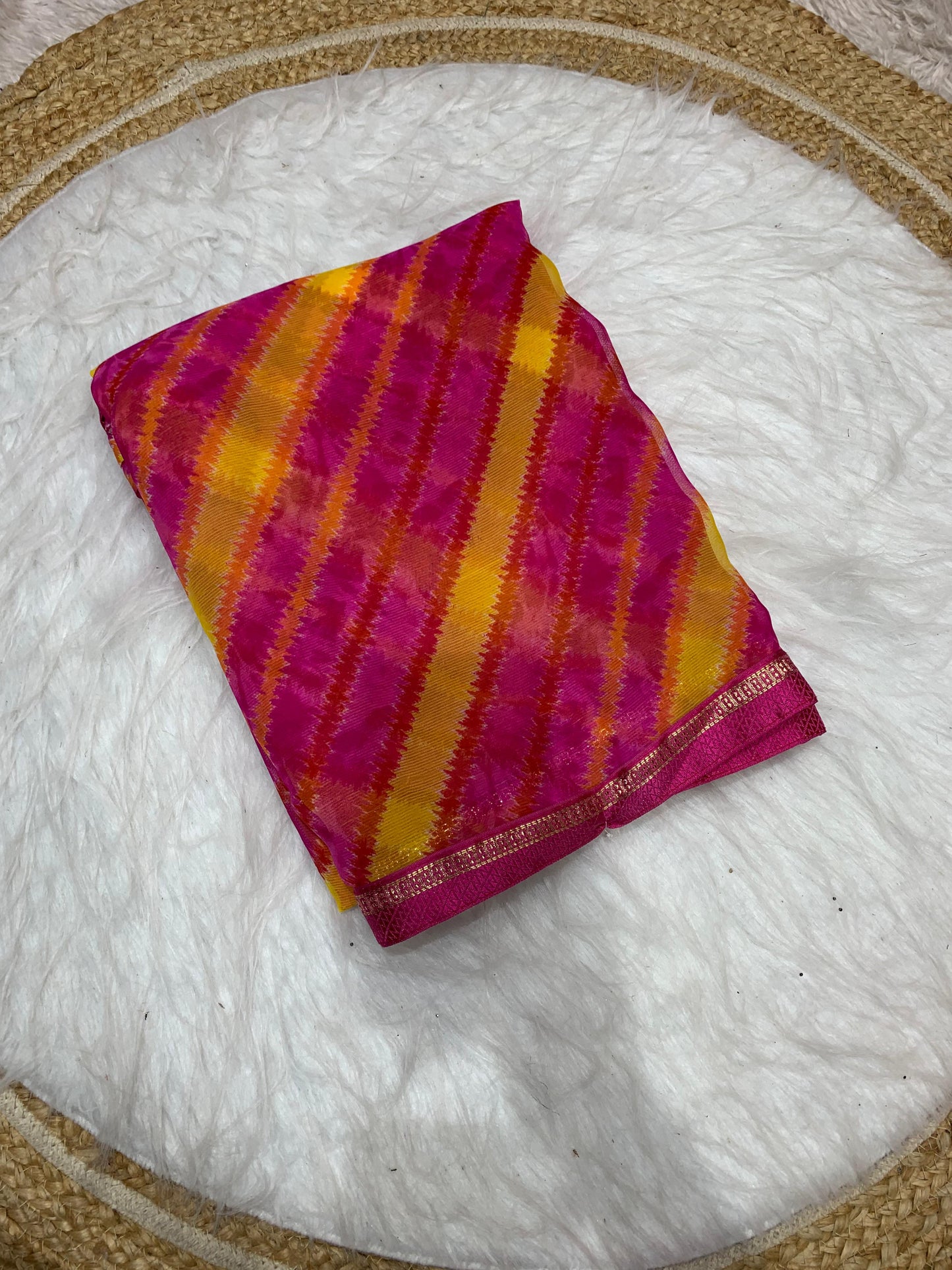 PRINT-3035 CHIFFON SAREE WITH BEAUTIFUL BANDANI PRINT WITH DIBALE LACE