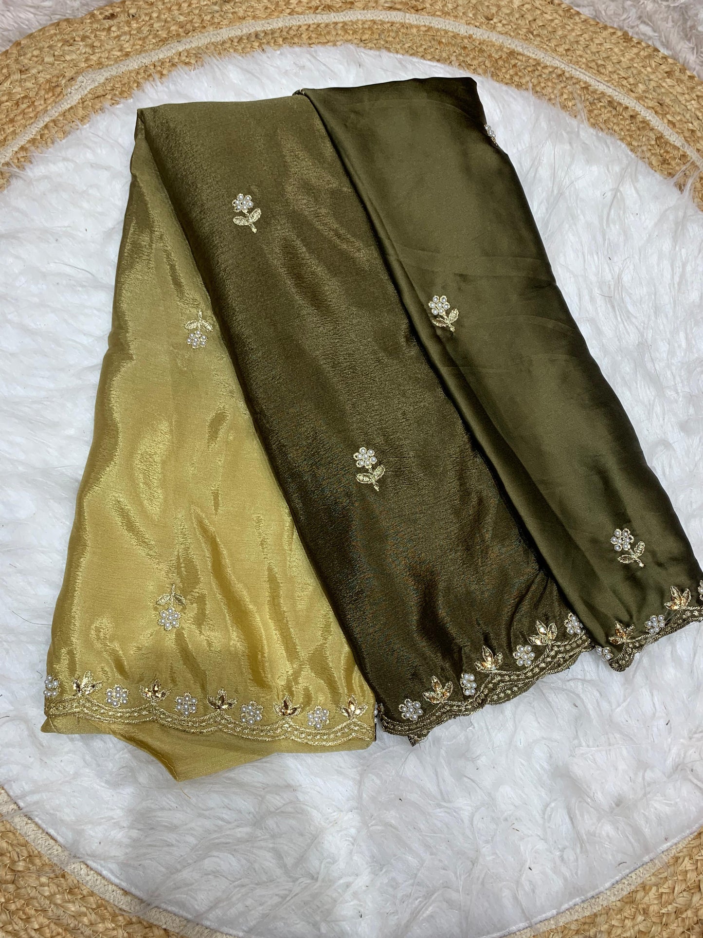 DF-PEARL ANJALI SAREE WITH PADDING COLOURS WITH MOTI AND MIRROR WORK WITH HEAVY SATIN BLOUSE