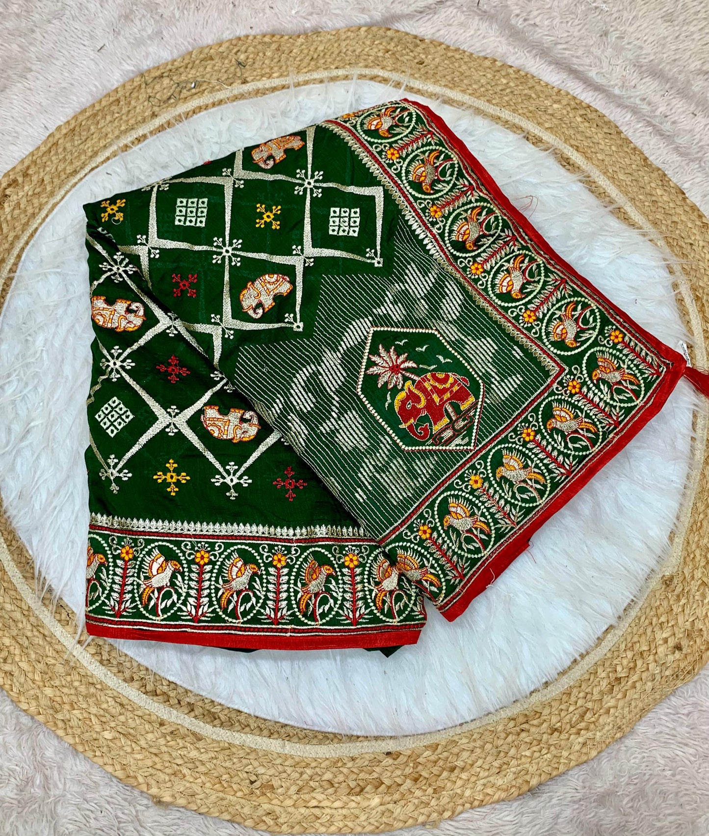 DF-RANI HEAVY VICHITRA SILK WITH GHARCHOLA DESIGN WITH HEAVY PALLU WITH WORK ALL OVER WITH TASSELS