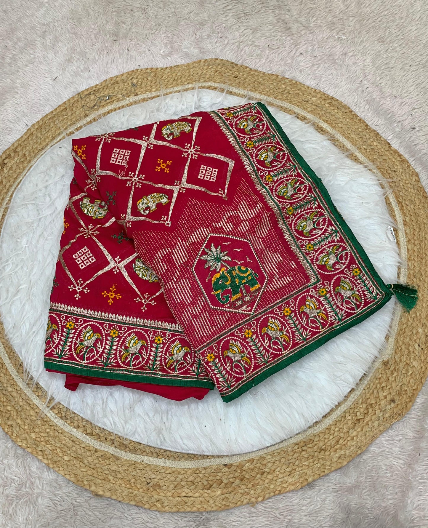 DF-RANI HEAVY VICHITRA SILK WITH GHARCHOLA DESIGN WITH HEAVY PALLU WITH WORK ALL OVER WITH TASSELS