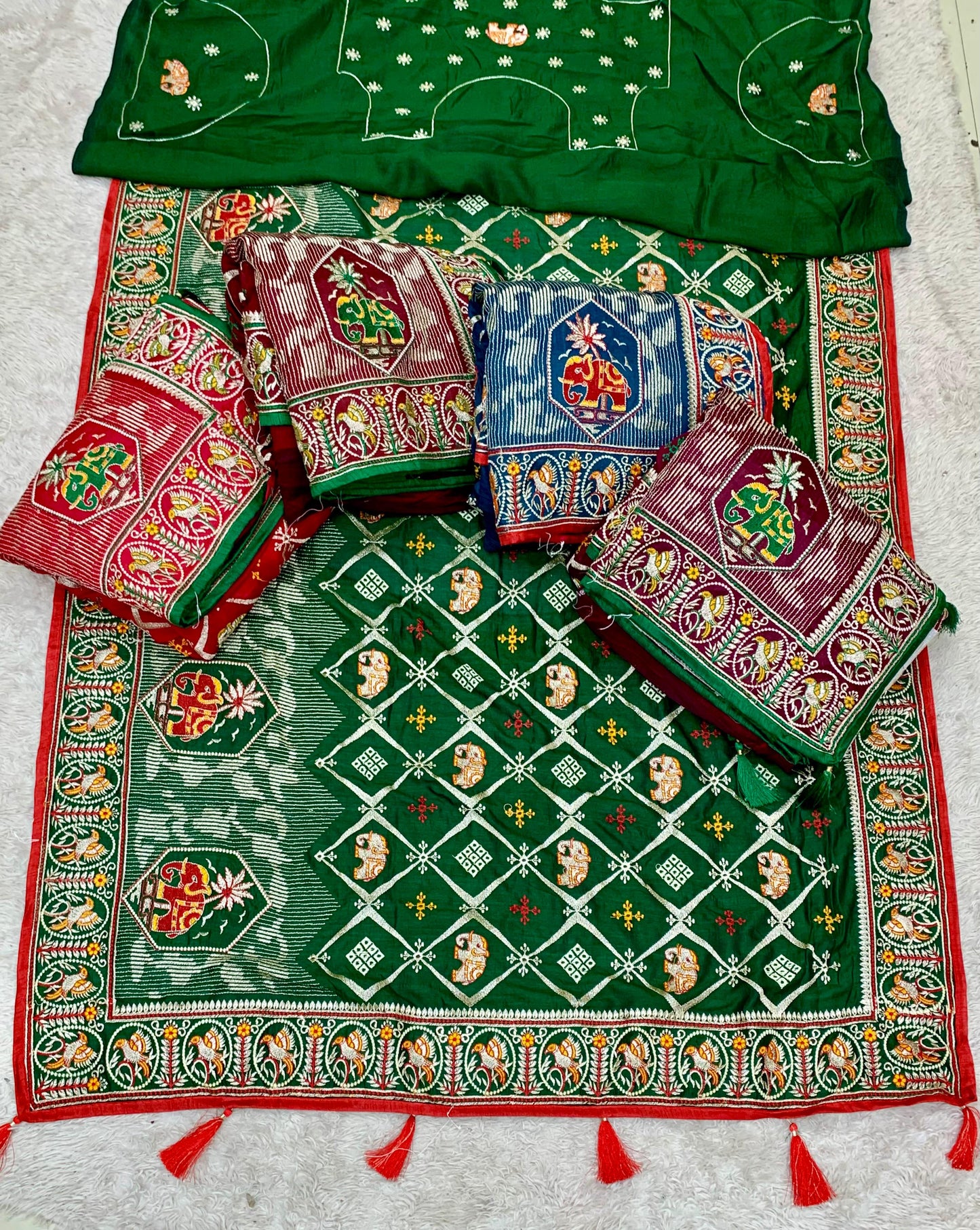 DF-RANI HEAVY VICHITRA SILK WITH GHARCHOLA DESIGN WITH HEAVY PALLU WITH WORK ALL OVER WITH TASSELS