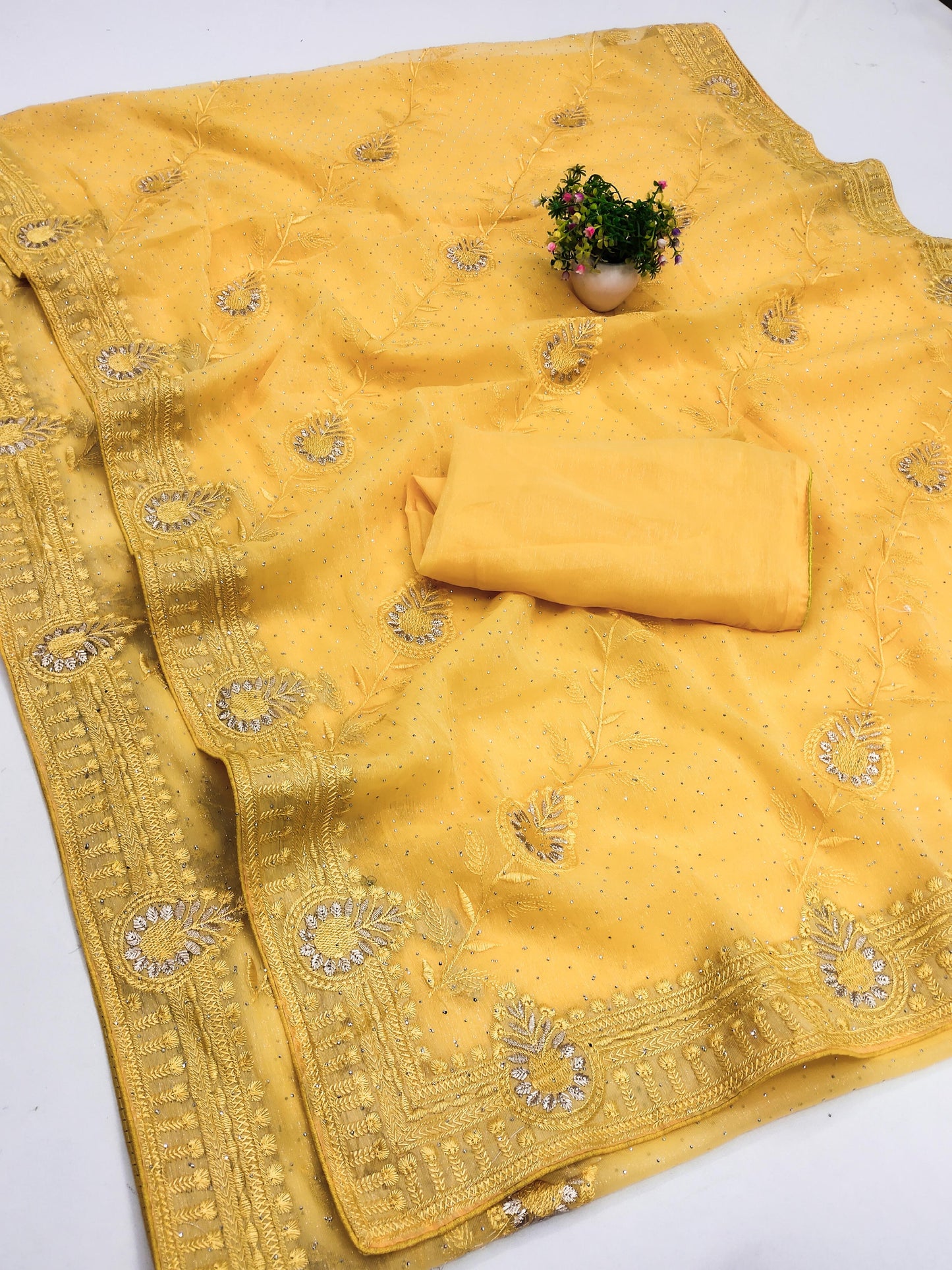DF-BLACK-ROSE PREMIUM SIMMER SAREE WITH BEAUTIFUL THREAD WORK AND SIROSKI ALL OVER