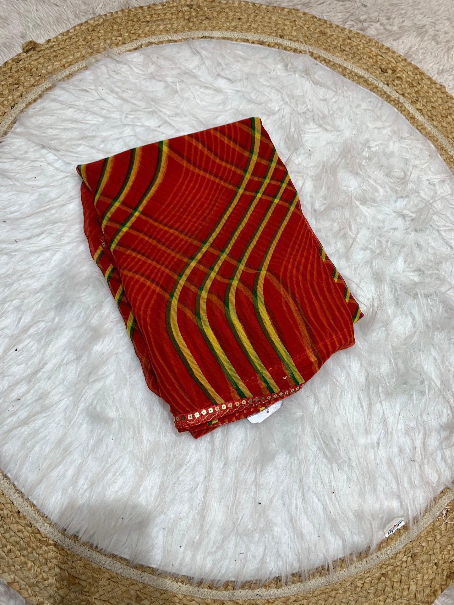 print-3014 CHIFFON SAREE WITH BANDANI PRINT WITH SEQUENCE CODING LACE WITH CONTRAST BLOUSE