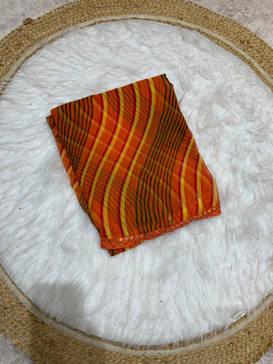 print-3014 CHIFFON SAREE WITH BANDANI PRINT WITH SEQUENCE CODING LACE WITH CONTRAST BLOUSE