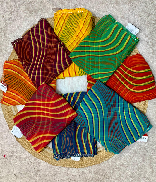 print-3014 CHIFFON SAREE WITH BANDANI PRINT WITH SEQUENCE CODING LACE WITH CONTRAST BLOUSE