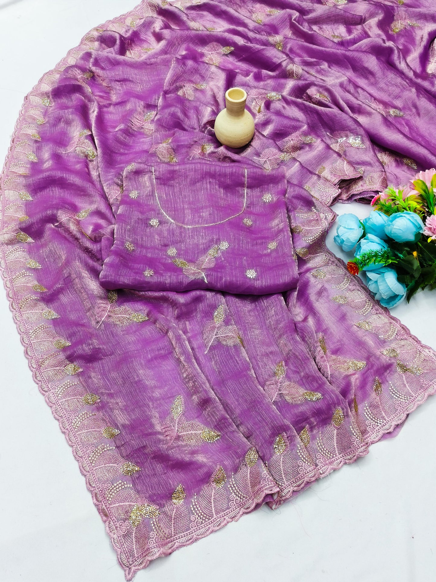 DF-TULIP FENDI CHIFFON SAREE WITH THREAD WORK WITH DMC SIROSKI WITH HEAVY BLOUSE