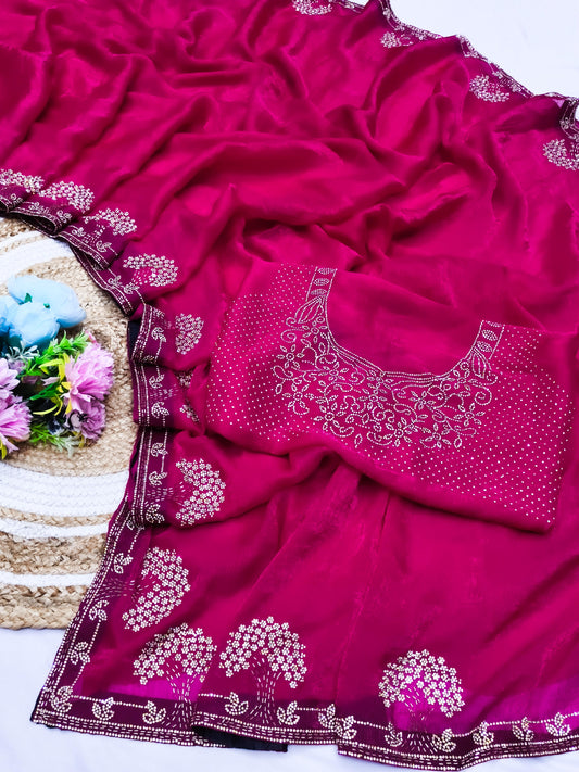 DF-GOLDEN TREE SPACE SILK SAREE WITH HANDWORK AND JARAK WORK ALL OVER WITH HEAVY BLOUSE