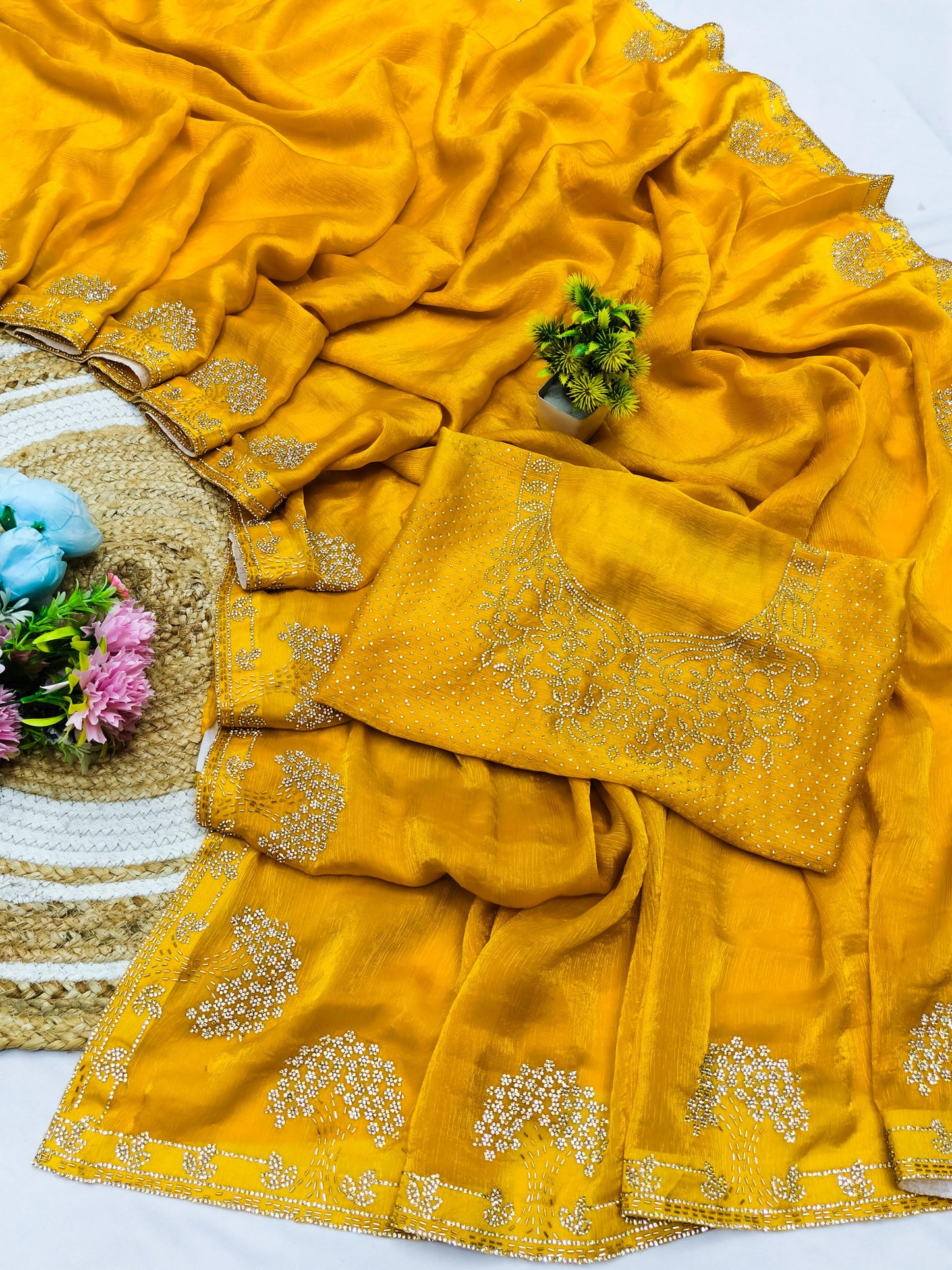 DF-GOLDEN TREE SPACE SILK SAREE WITH HANDWORK AND JARAK WORK ALL OVER WITH HEAVY BLOUSE