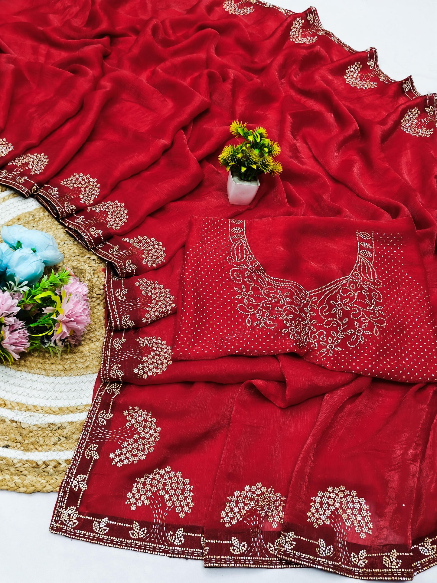 DF-GOLDEN TREE SPACE SILK SAREE WITH HANDWORK AND JARAK WORK ALL OVER WITH HEAVY BLOUSE